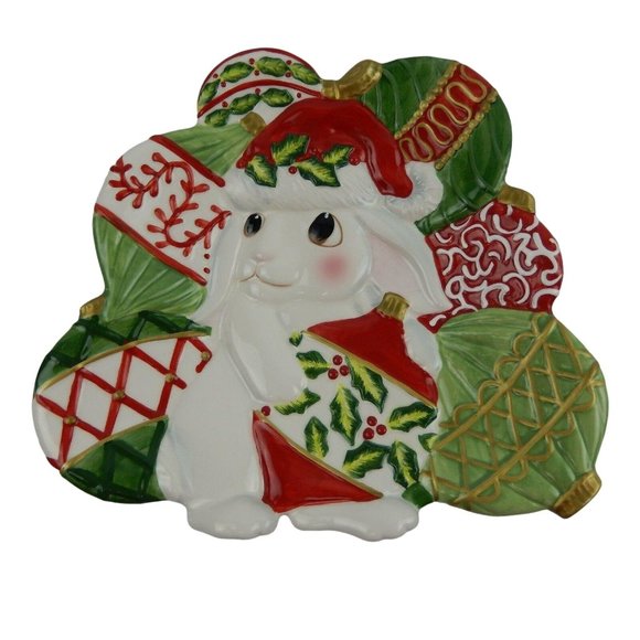 Fitz and Floyd Essentials Canape Plate Christmas Bunny Blooms 2004 - Picture 4 of 12